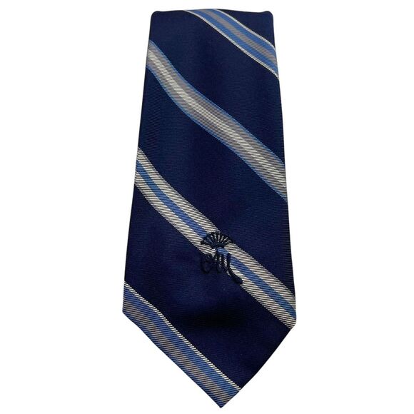 Vintage WOOLF BROTHERS COUNTESS MARA Tie Navy Blue Light Blue and Gray, Preowned - Picture 1 of 7